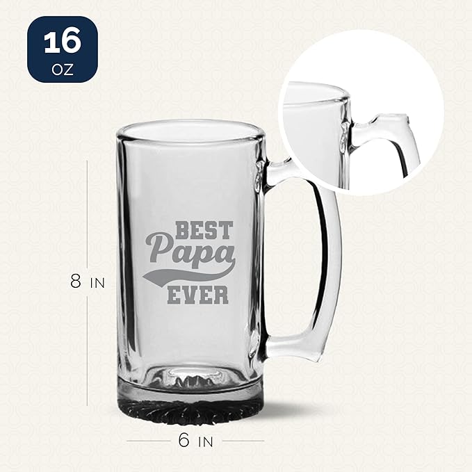 Best Papa Ever Beer Glass - 16oz Beer Mug Drinkware Gift, Fathers Day Present, Best Papa Mug, Gifts From Son and Daughter, Gifts For Dad, Daddy's Sippy Cup and Wine Glass, Gift for New Dads