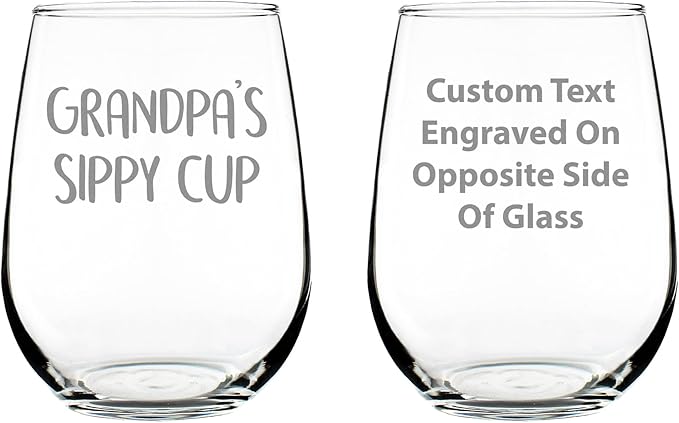 Custom Grandpa's Sippy Cup - Stemless Wine Glass Gift for Grandfathers - Fun Birthday Glasses - Large - Parent - Customized Glasses