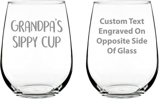 Custom Grandpa's Sippy Cup - Stemless Wine Glass Gift for Grandfathers - Fun Birthday Glasses - Large - Parent - Customized Glasses