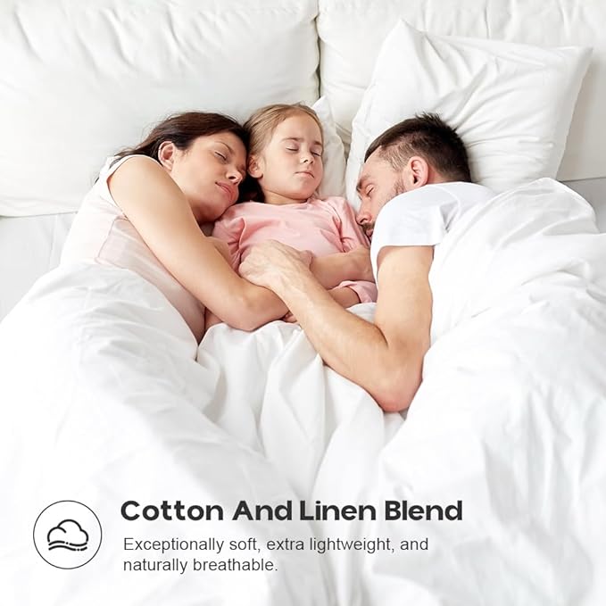 Simple&Opulence French Linen Duvet Cover Set with Stripe 104”x92”, 3 Pieces(1 Comforter Cover and 2 Pillow Shams) Rustic Natural Flax Cotton Blend(King,White and Linen)
