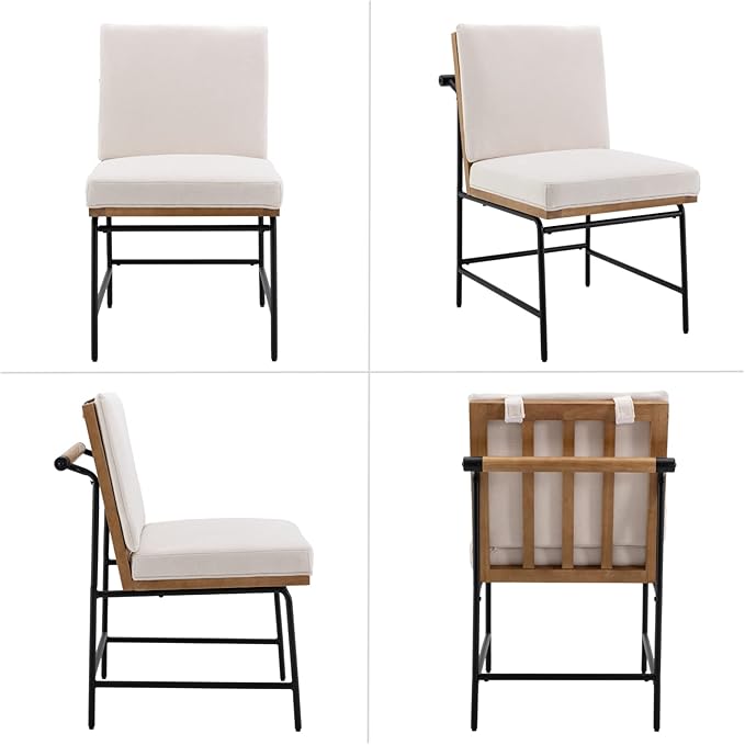 HEAH-YO Modern Dining Chairs Set of 2, Upholstered Linen Fabric Dining Room Chairs with Backrests, Armless Kitchen Chairs for Dining Room, White