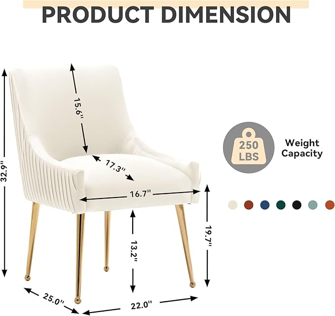 Dining Chairs, Accent Chairs Set of 6, Modern Upholstered Kitchen Dining Room Chairs with Gold Legs, Fabric Tufted Velvet Living Room Chairs for Reception Room Bedroom Guest Room (Beige)