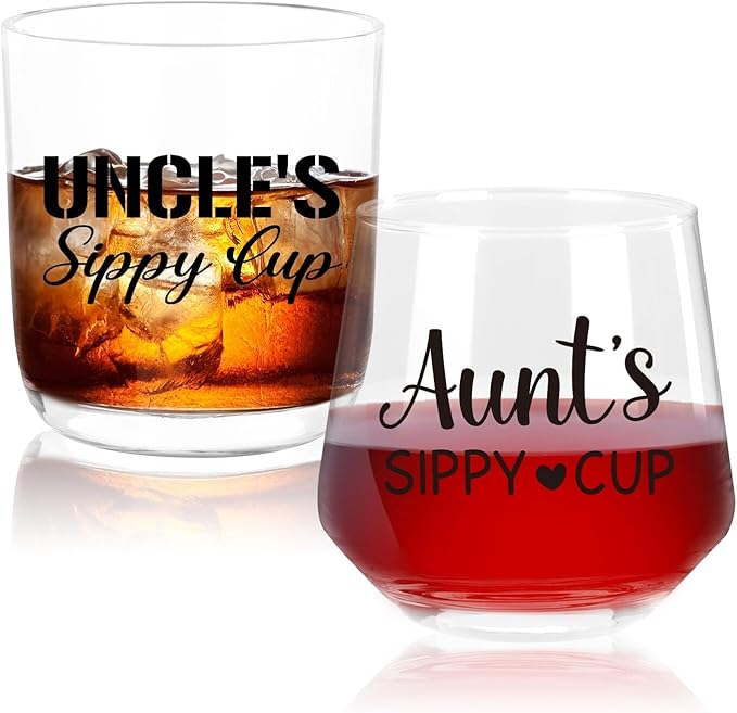 Ithmahco Aunt And Uncle Christmas Gifts, Aunt Wine Glass And Uncle Whiskey Glass Set, Aunt Uncle Gifts, Best Aunt And Uncle Ever Gift Set, Funny Christmas Birthday Gifts For Aunt Uncle