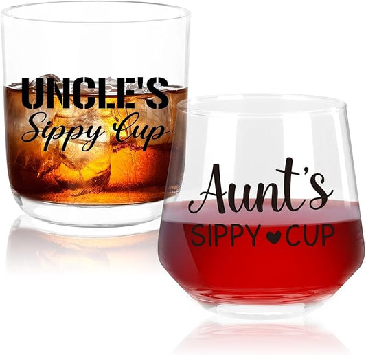 Ithmahco Aunt And Uncle Christmas Gifts, Aunt Wine Glass And Uncle Whiskey Glass Set, Aunt Uncle Gifts, Best Aunt And Uncle Ever Gift Set, Funny Christmas Birthday Gifts For Aunt Uncle