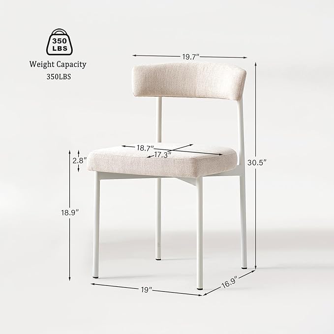 Beige Fabric Dining Chairs Set of 2, Armless Upholstered Kitchen Chair,Modern Dining Room Chair with Curved Backrest