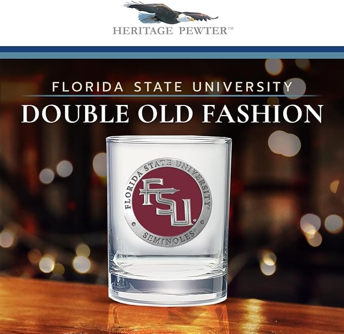 Heritage Pewter Florida State Double Old Fashion | Double Rocks Glass 14 OZ for Liquor | Expertly Crafted Pewter Glass