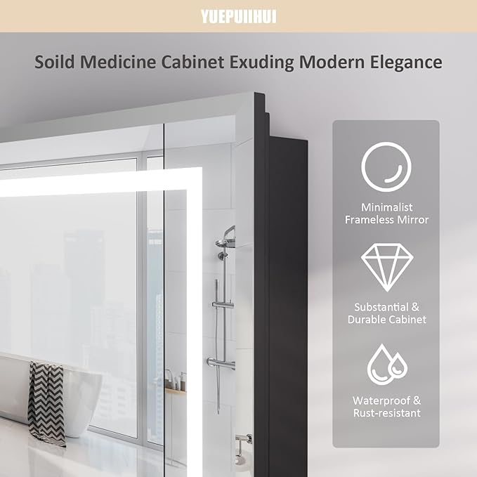 24X30 Inch Lighted Medicine Cabinet with Mirror and Lights, Recessed Mirror Medicine Cabinet with Adjustable 3-Color, Brightness Dimming, Defogger, LED Bathroom Mirror Cabinet Wall Mounted