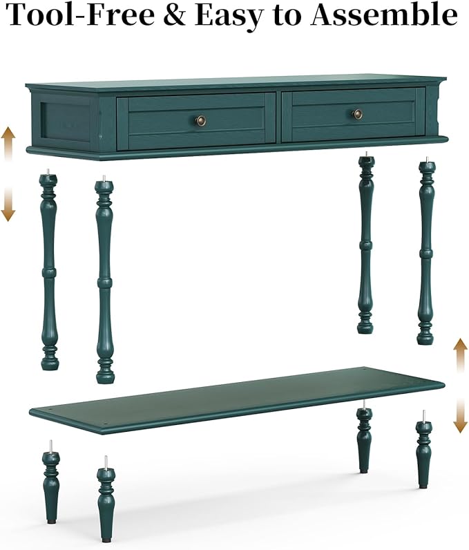 ARTPOWER Console Table for Entryway with 2 Drawers-Minimal Assembly,Retro Entryway Tables with Storage Cabinets and Open Shelf,Narrow Long Couch Table Behind Sofa for Living Room,Foyer,Hallway,Green