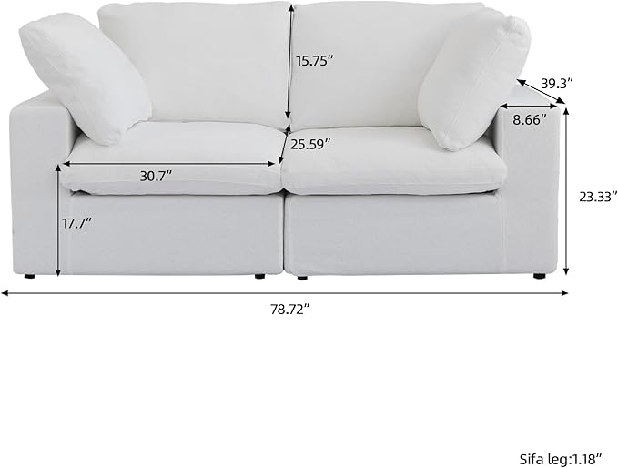 JACH Modular Cloud Sectional Sofa, Love Seat Cloud Couch, Modern Comfy Sofas for Apartment Small Space, Covers Removable, Minimalist White Couch for Living Room