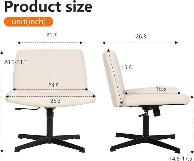 FDW Criss Cross Chair Armless Cross Legged Office Desk Chair Adjustable Swivel Ergonomic Desk Chair No Wheels U Shaped Backrest with Wide Seat Native Sponge Computer Task Vanity Chair for Home Office