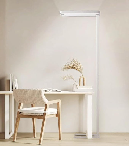 Pure Light Floor Lamp - Motion Sensor, 100W Full-Spectrum Standing Lamp for Bedroom, Living Room & Office - 60000+h Lifetime, 9500LM, 4000K, White Floor Lamp
