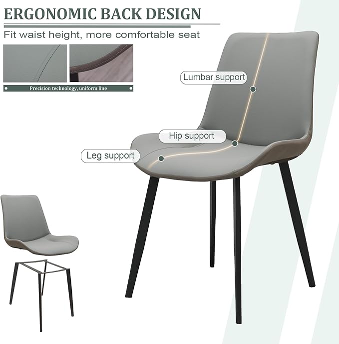 Dining Chairs, Modern PU Leather Dining Room Chair with Sturdy Metal Legs, Upholstered Seat Dinner Chairs Accent Side Chairs for Indoor Kitchen Living Room (Light Grey & Dark Grey, Set of 8)
