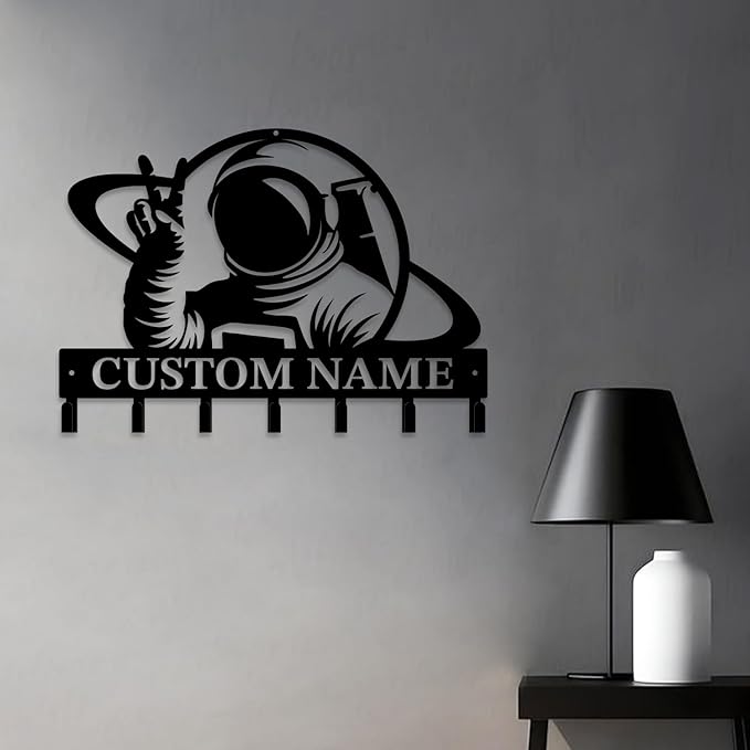 Personalized Custom Astronaut UFO Metal Wall Keys Hooks,Clothes Hooks Astronaut Art coat racks,door holder,Black Astronaut decorations for home,Entrance doors,Hallway, Bedroom,Keys,Hats (Style G)