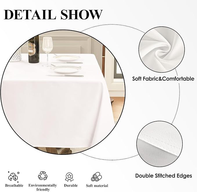 Square Tablecloth 52 x 52 Inch White 6 Pack Tablecloths Stain-Wrinkle Resistant Washable Polyester Table Cloths for Holiday, Buffet Parties, and Weddinge