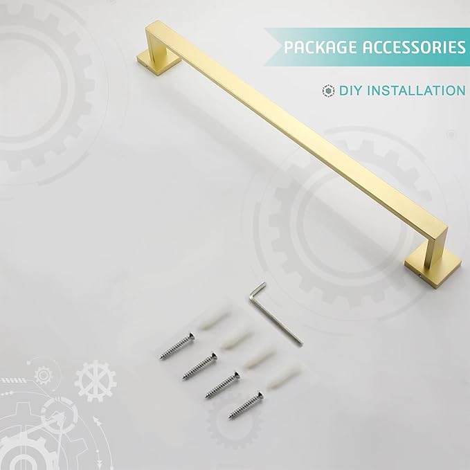 LANC 32-Inche Long Towel Bars for Bathroom Wall Mounted Brushed Gold Bath Towel Racks Stainless Steel 80CM Towel Rails for Kitchen Square Gold Towel Holder Total-33.5” Towel Hanger, A8804BG-8P1