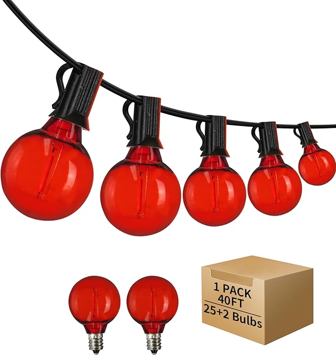 40FT LED Outdoor String Lights Waterproof, G40 Globe for Patio With 27 Edison Vintage Shatterproof Bulbs, Connectable Backyard Lighting for Garden, Bistro, Porch, Cafe