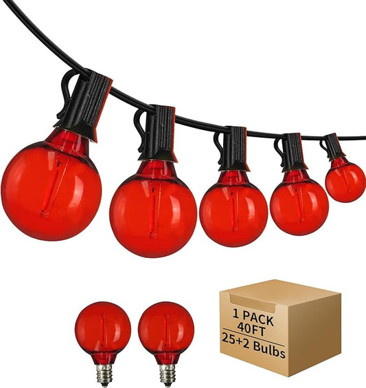 40FT LED Outdoor String Lights Waterproof, G40 Globe for Patio With 27 Edison Vintage Shatterproof Bulbs, Connectable Backyard Lighting for Garden, Bistro, Porch, Cafe
