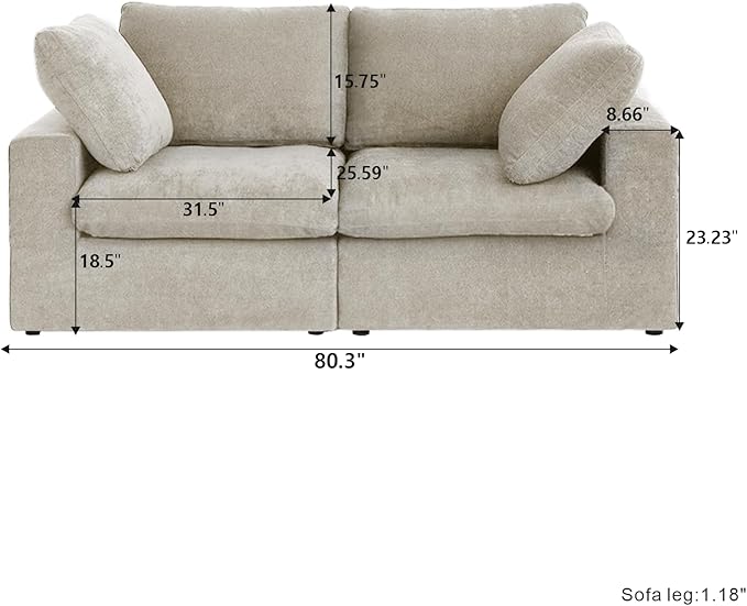 Cloud Modular Sectional Sofa Couch,80.3" Convertible Couches Lovesofa for Living Room,Minimalist Deep Sofa Couches,Sofa Covers Washable&Replaceable(Khkai)
