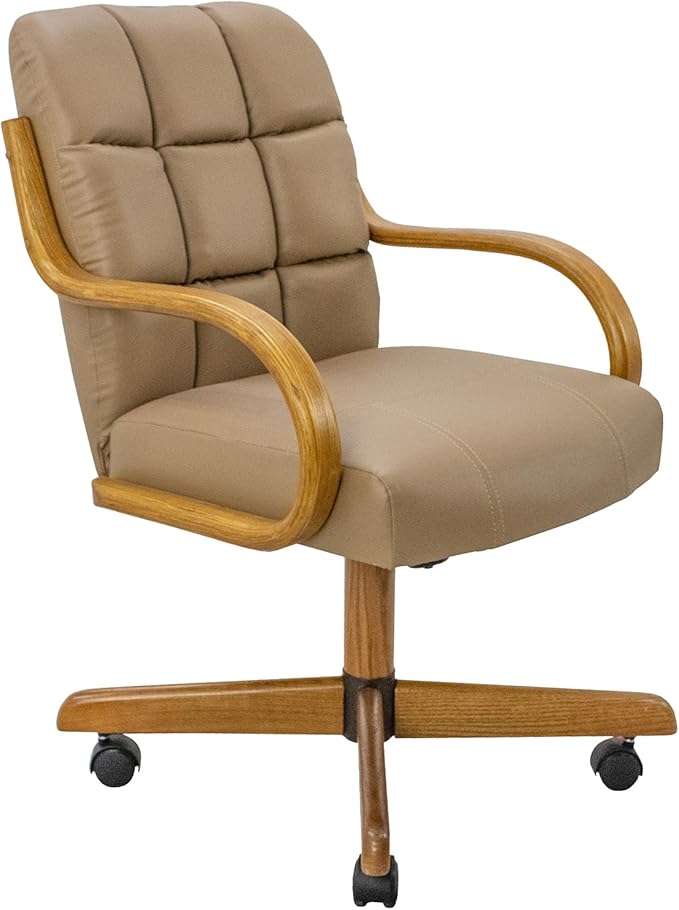 Chromcraft Douglas Set of 1 Classic Caster Swivel Tilt Dining Chairs Swivel Tilt Dining Chairs, Kitchen Chairs (Taupe-Chestnut)