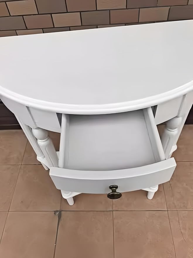Solid Wood Console Table with Drawer, Semi-Circle Entryway Storage Shelf, Half-Moon Porch Table Side Elegant Vintage Sofa for Living Room (White (39.4" L x 15.7" W x 34.4" H))