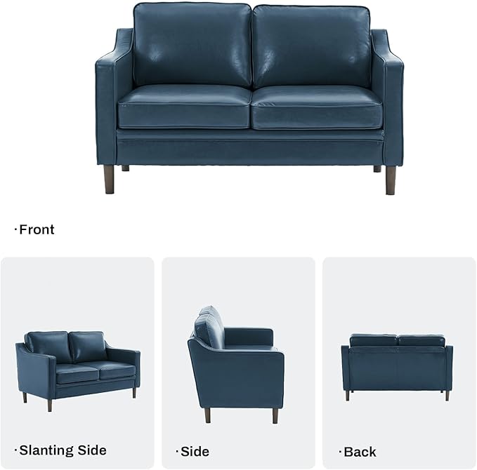 Kingfun 56" Faux Leather Sofa, Loveseat Couch, Mid Century Modern Love Seat Couches with Solid Wood Frame for Living Room & Bedroom, Royal Blue