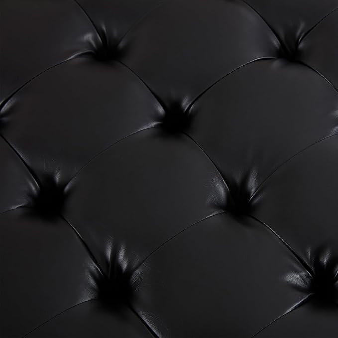 Kmax Coffee Table, 48 Inch Black Leather Ottoman Coffee Table Rectangular Upholstered Dark Wood Center Table Tufted Tea Table, Oversized Footrest Stool for Living Room - PU, Black