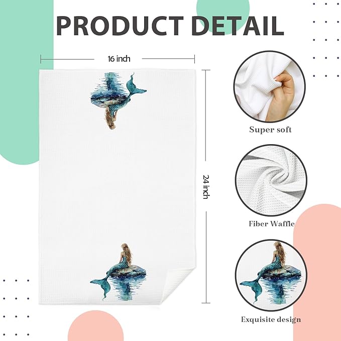 Mermaid Bathroom Hand Towels, Mermaid Gifts for Girls Bathroom Decor Hand Towels for Girls Bath Room Washroom Power Room Vanity Half Bath, 16x24 Inch