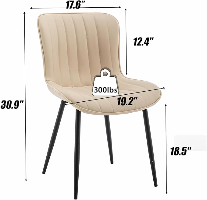 Leather Dining Chairs Set of 4, Upholstered Dining Room Chairs with Metal Legs, Modern Dining Chair for Dining Room, Kitchen (Beige)