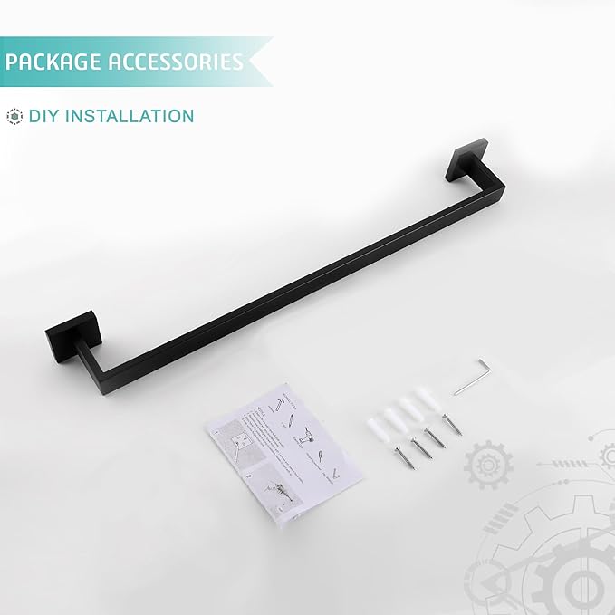LANC 24 Inch Bath Towel Bar for Bathroom Wall Mounted, Matte Black Towel Hanger Square Towel Rack Stainless Steel Shower Towel Rail Towel Rod Kitchen Lavatory Hand Towel Holder, A8804MB-6P1