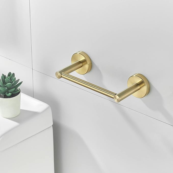 Gold Toilet Paper Holder Towel Ring, Brushed Gold Bathroom Accessories Hand Towel Holder Wall Mount Bath Hardware Set Tissue Roll Holder with Double Post SUS304 Stainless Steel 2pc