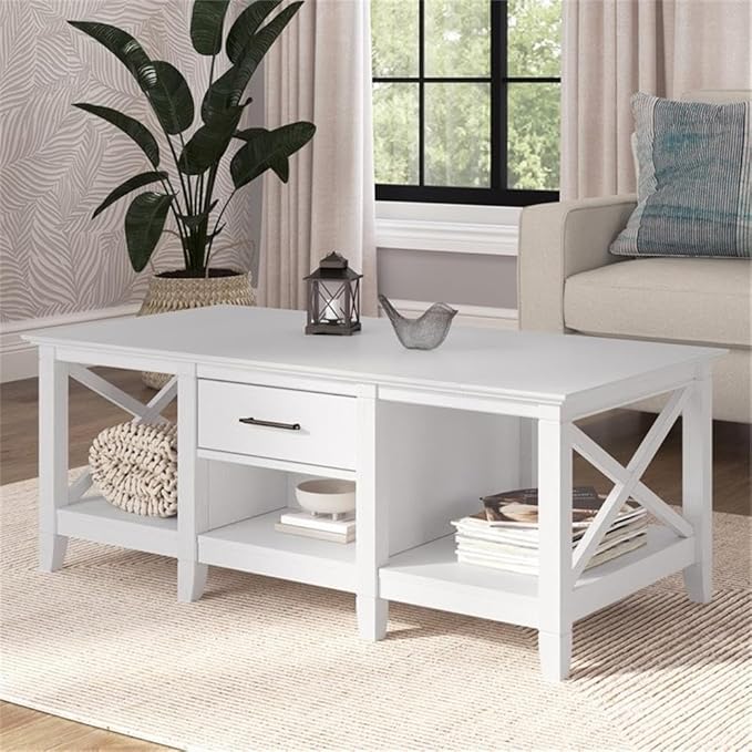 Bush Furniture Coffee Table with Storage with Aged Bronze Hardware | Key West Collection Center Counter for Living Room | 47Wx24Dx18H