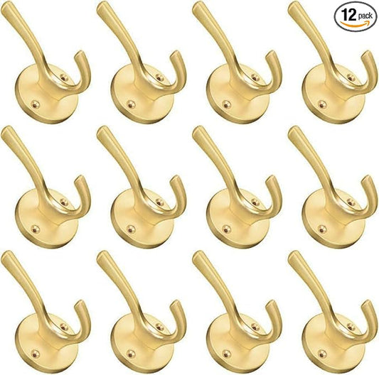 ZUONAI Gold Hooks 12 Pack Brushed Gold Wall Hooks Heavy Duty Metal Coat Hooks for Hanging Coats and Hat Hooks Wall Mounted Towel Hooks for Bathrooms