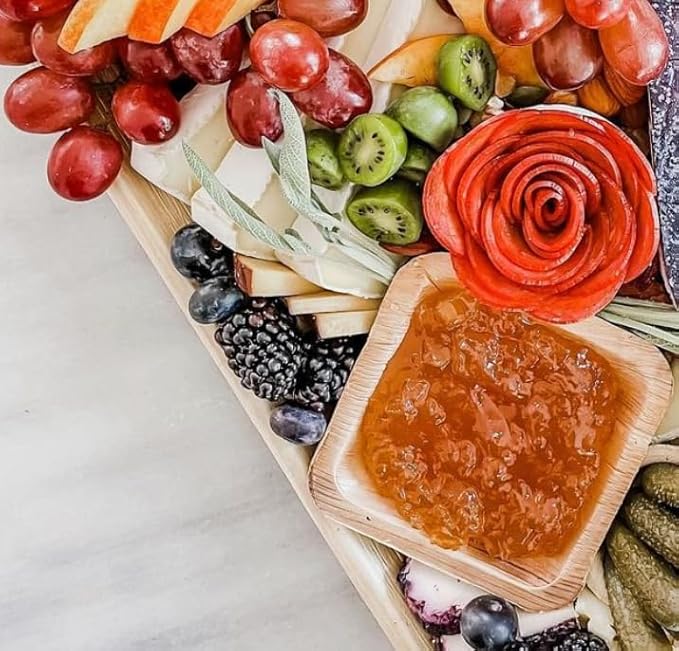 Charity Leaf Disposable Palm Leaf 3.5" Square Mini Bowl (25 pcs) Dipping Bowls | Bamboo Like| All Natural and Biodegradable | Charcuterie Boards, BBQs, and Parties