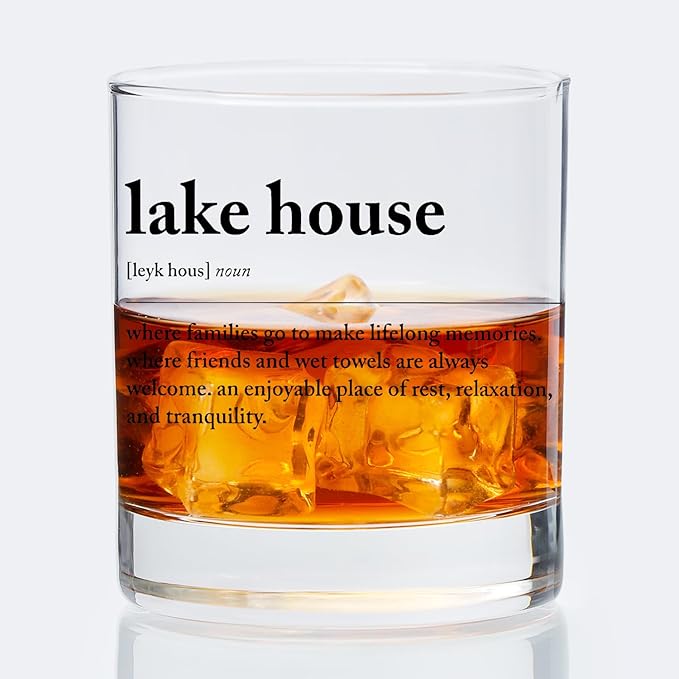 Lake House Gifts Old Fashioned Whiskey Glasses, Lake Lovers Gifts, Lakehouse Definition 10 oz Rocks Barware Cup for Cocktail Drinks Scotch Bourbon Liquor