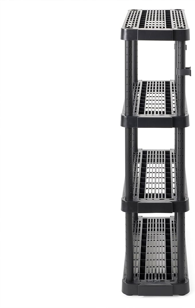 Gracious Living 4 Shelf Adjustable Height Medium Duty Storage Unit 14 x 32 x 54.5 Organizer for Home, Garage, Basement, & Laundry, Black (4 Pack)