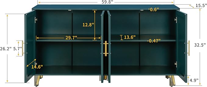 30 Inch Modern Console Table Sofa Table with 4 Doors and Metal Handles, Accent Buffet Sideboard Serving Storage Cabinet with Shelf for Living Room Kitchen