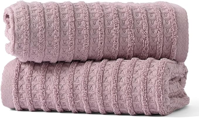 sense gnosis Waffle Hand Towel with Terry Striped Pattern Super Soft 100% Cotton Ultra Absorbent Bathroom Hand Towels 13 x 29 Inch (Pink-Purple, 2 Pieces)