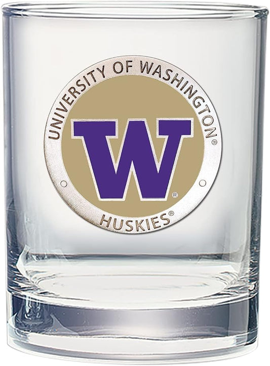 Heritage Pewter Washington Huskies Double Old Fashion | Double Rocks Glass 14 OZ for Liquor | Expertly Crafted Pewter Glass