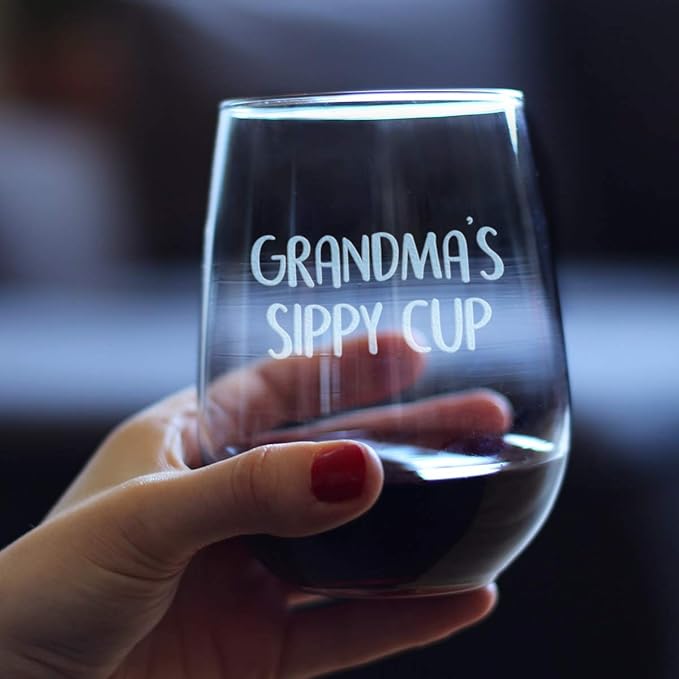 Bevvee Grandma's Sippy Cup - Stemless Wine Glass Gift for Grandmothers - Cute Birthday Glasses - Large 17 Oz