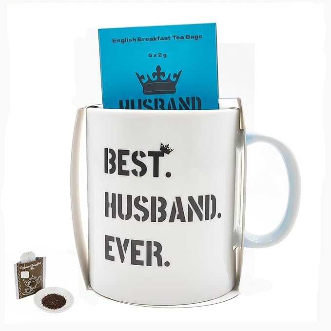 Gifts for Husband Porcelain Coffee Mugs and English Breakfast Tea Set Reusable Large Ceramic Cups Funny Mug as Birthday Anniversary Day Best Gift for Men