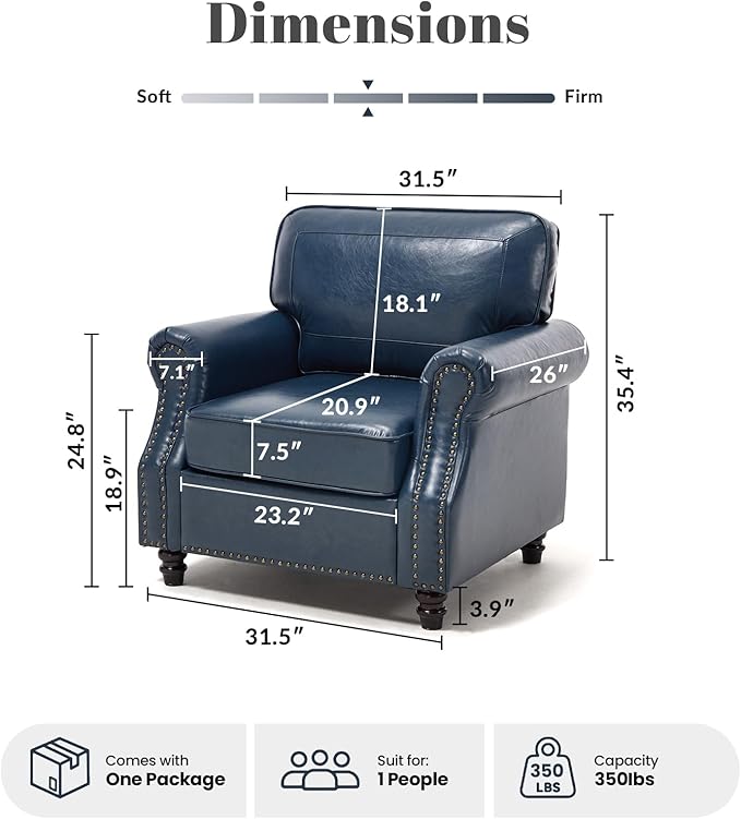 WILLOVE Accent Chair Set of 2, Faux Letaher Arm Chair, Reading Chair for Living Room, Bedroom & Offcie, Blue