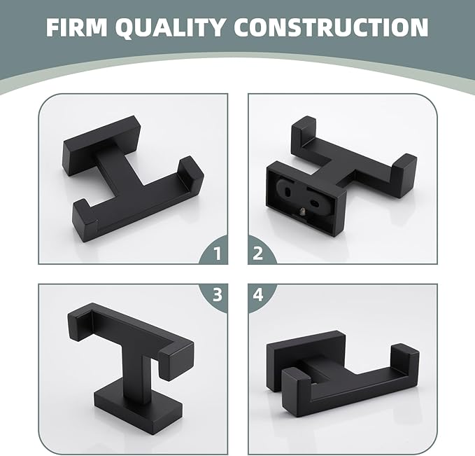 Suyar Double Towel Hook, SUS 304 Stainless Steel Coat Robe Hook for Bathroom, Hand Towel Holder, Matte Black