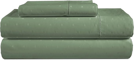 LANE LINEN 100% Egyptian Cotton Twin XL Sheets Set, Soft & Comfy Thick Fully Elasticized Mercerized Cotton Sheets Twin Sheets, No Pill Fade Resistant Elegant Jaquard Swiss Dot - Iceberg Green