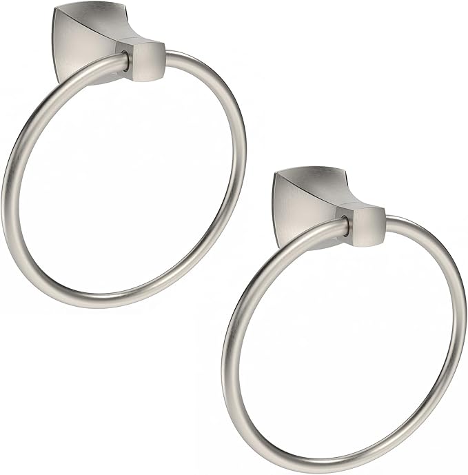 Hand Towel Holder for Bathroom Brushed Nickel Towel Ring Stainless Steel and Zinc Alloy Towel Hanger Wall Mount for Bath, Kitchen, 2 Pack