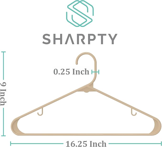 Sharpty Plastic Hangers Clothes Hangers for Clothing, Closet, Coats & Shirts - Durable, Thick, Tough & Space Saving - for Everyday Standard Use, Room Essentials & Basics - 20 Pack - Beige
