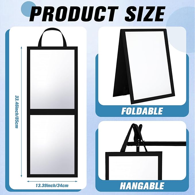 Foldable Portable Full Length Mirror for Dorm Dance Backstage Camping Travel Hanging Folding Makeup Body Mirror for Dancers Artists Home Aestheticians Spa(Black,33.5" X 13.4")