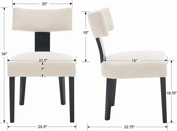 Modern Upholstered Dining Chairs Set of 4, Mid Back, Farmhouse Beige Dining Room & Kitchen Chairs, Black Wood Armless Side Chair for Living Room/Home Office/Reception
