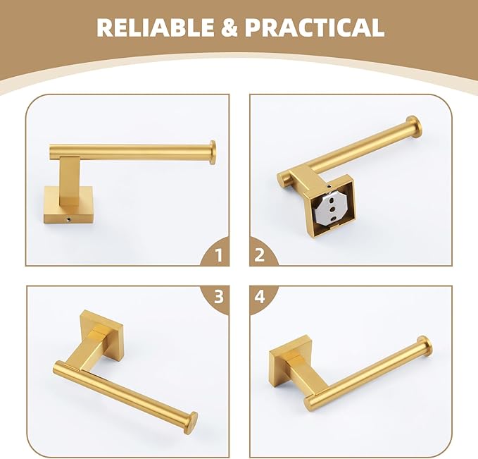 Suyar Brushed Gold Toilet Paper Holder, SUS 304 Stainless Steel Bathroom Toilet Paper Roll Holder Wall Mount