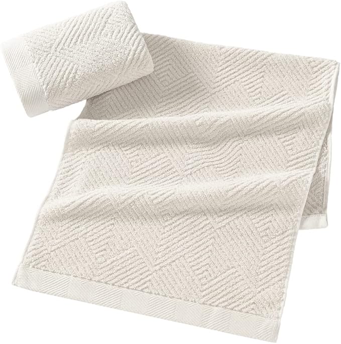 sense gnosis Super Soft Lime White Hand Towels Terry Striped Weave Pattern Ultra Absorbent 100% Cotton Towel for Bathroom(13 X 29 Inch), 2 Pieces, Beige