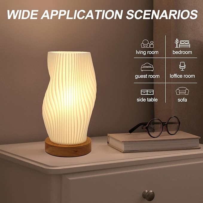 Zenply Dimmable Novelty Small Table Lamp for Bedroom, Vintage Style Striped Night Light, Mini Bedside Lamp for Small Space, Kids Room, Office, Dorm